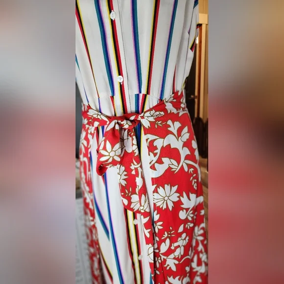 Gabby Isabella Colorful Floral Striped Wrap Dress - Picture 5 of 8